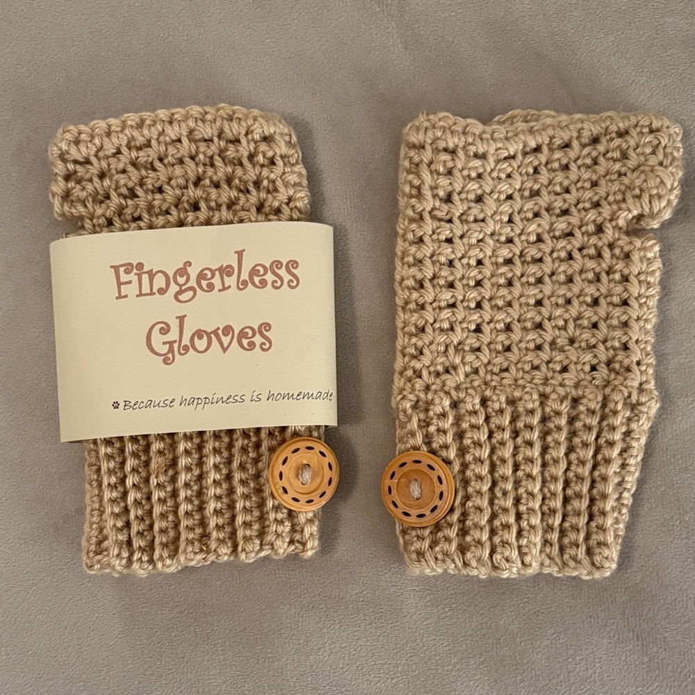 Handcrafted Beige Fingerless Mittens for Kids
